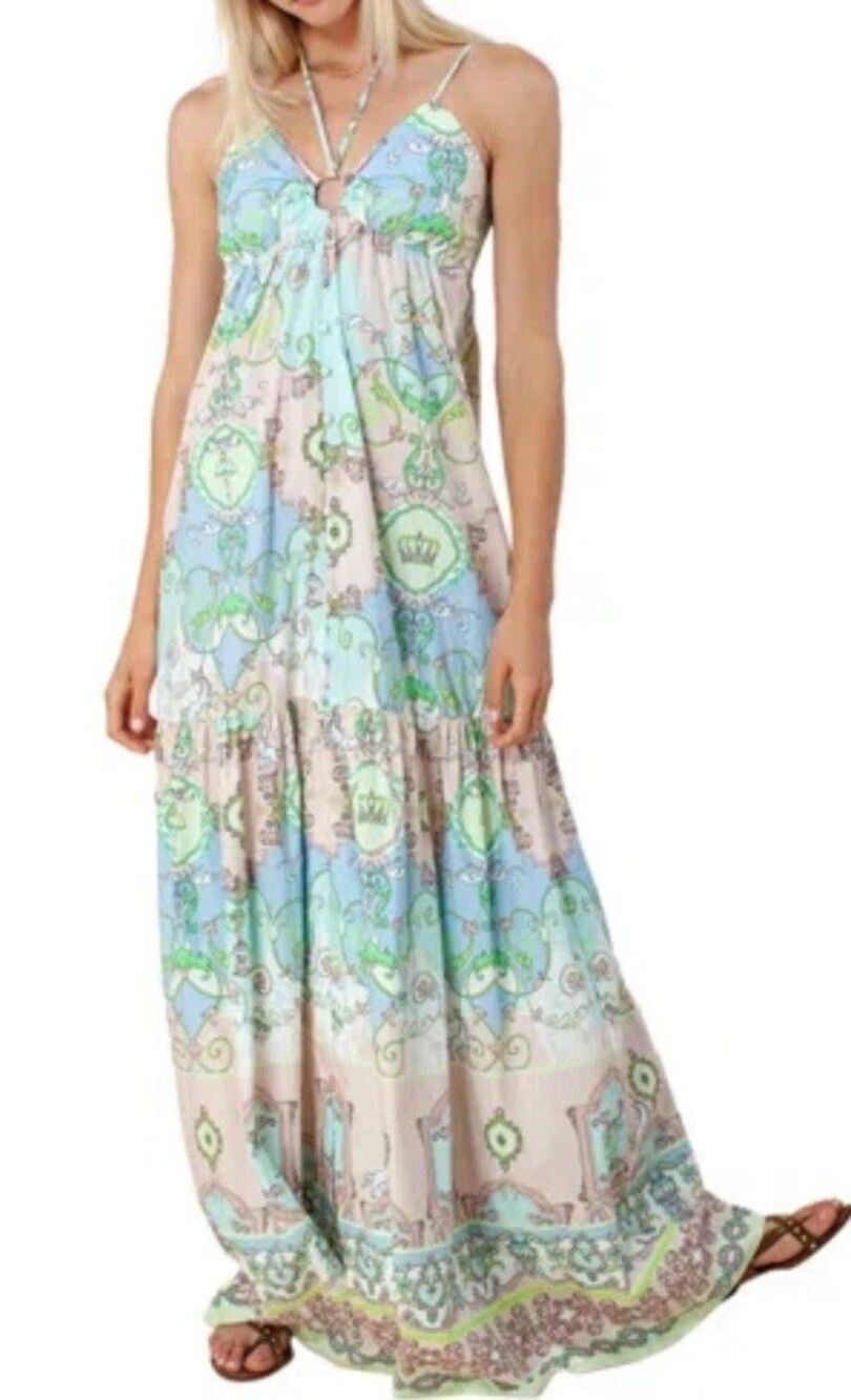 Hale Bob Maxi Dress Coastal Summer Whimsical Tiered Cotton Sundress M NWT